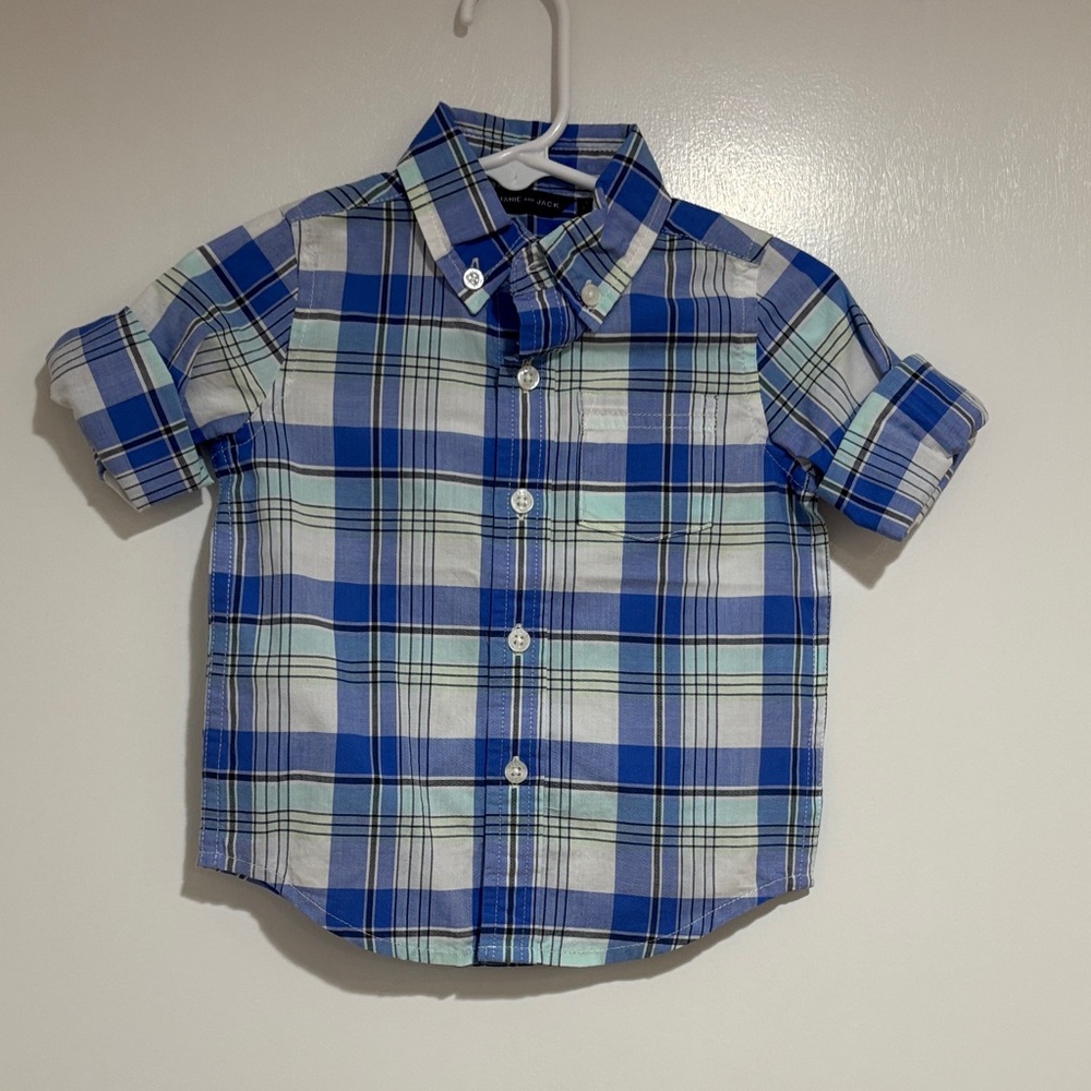 Janie and Jack Blue and White Plaid Button Down Shirt NWT